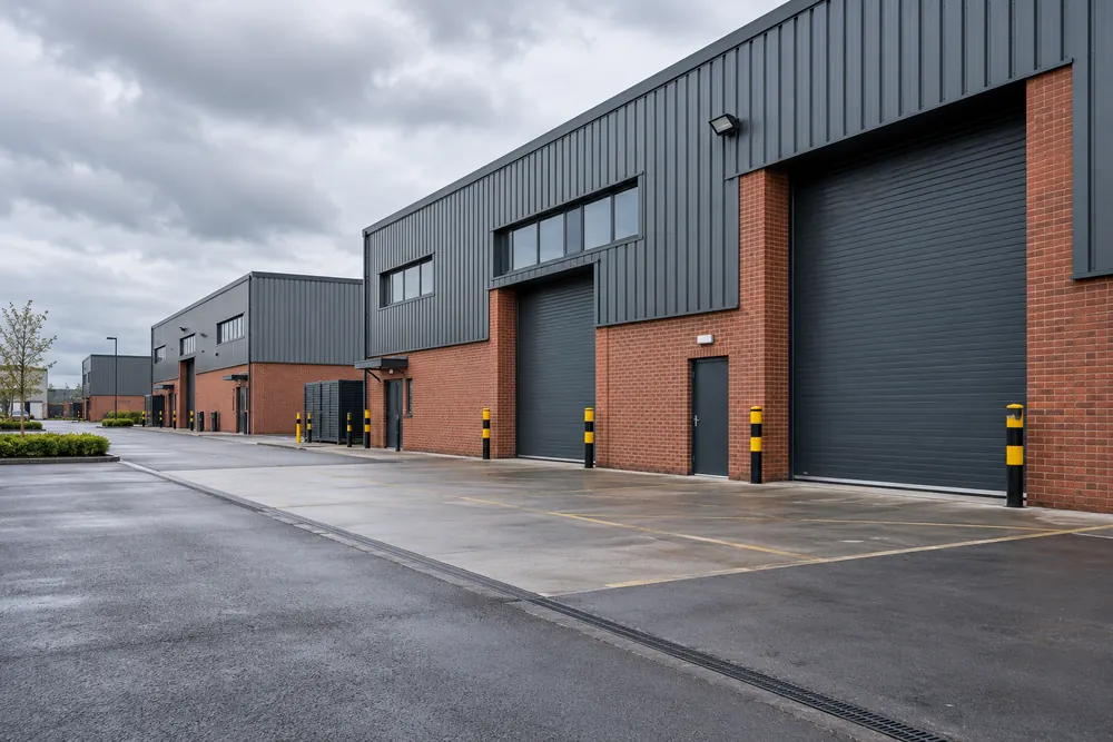 Representative West Midlands commercial estate with warehouse loading bays